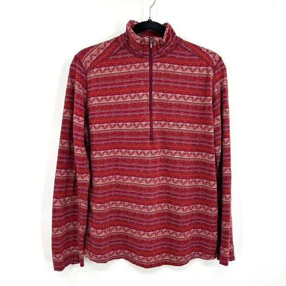 WOOLRICH Women's Red Aztec Knit Cotton 1/4 Zip Lightweight Sweater Size Medium - Picture 1 of 5
